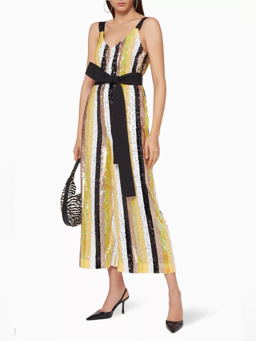 Staud Puli buttercup striped sequin cropped tie-waist jumpsuit XS extra small